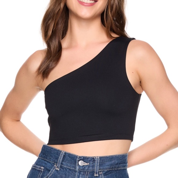 Susana Monaco Womens One Shoulder Sleeveless Cropped Tank Top Black Size Small - Picture 1 of 5
